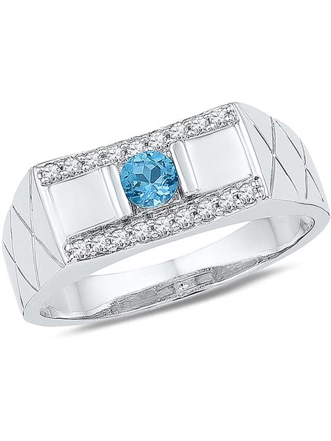 Mens Lab Created Blue Topaz Ring Carat Ctw With Diamonds Ctw I J