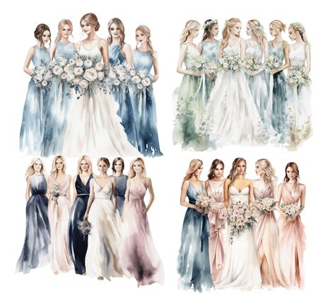 Bridesmaids Watercolor Clipart Bundle Transparent Png Etsy