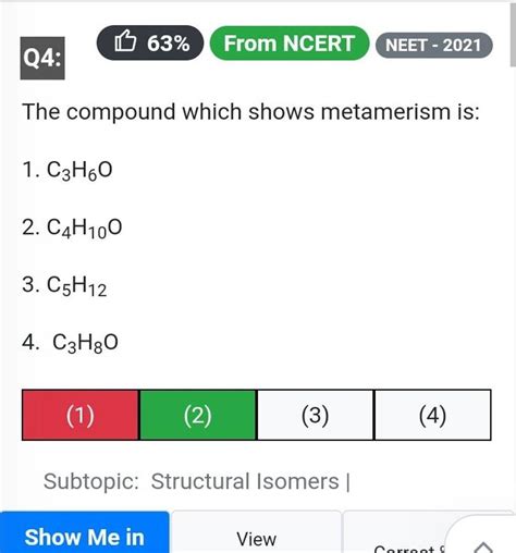 Q4 1 63 From NCERT NEET 2021 The Compound Which Shows Metamerism Is