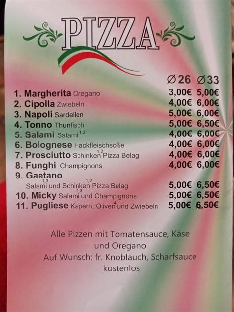 Menu At Pizzeria Del Monte Saraceno Cologne