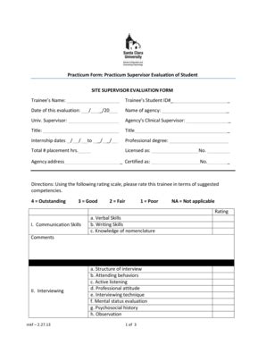 Fillable Online Scu Practicum Form Practicum Supervisor Evaluation Of