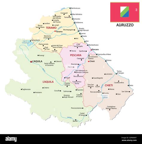 Mapa Administrativo Y Pol Tico De Abruzzo Con Bandera Imagen Vector De