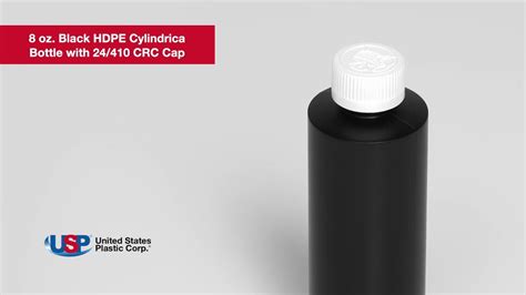 8oz Black HDPE Cylindrical Bottle With 24 410 CRC Cap U S Plastic