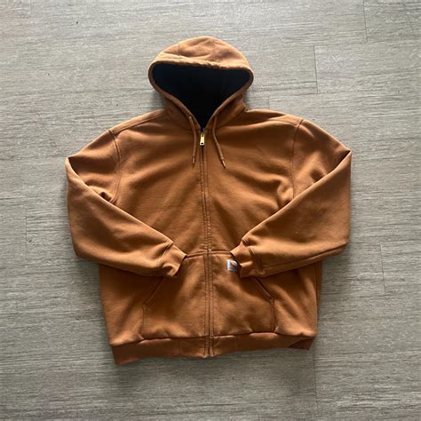 Vintage Carhartt Zip Up Hoodie Orange Mens Large Depop