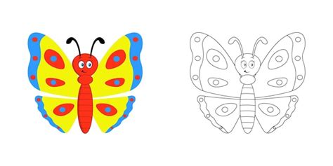 Mariposa De Dibujos Animados Feliz Con Arte Lineal Boceto De Mariposa