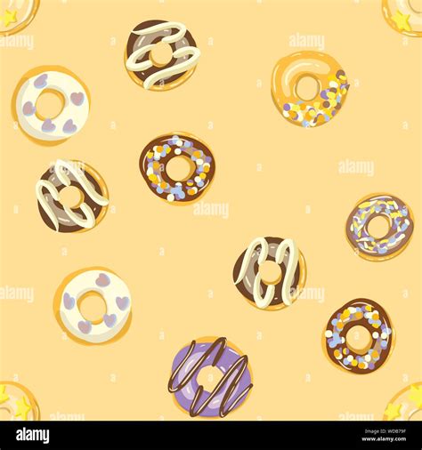 Glazed Donuts Seamless Pattern Bakery Vector Illustration Glazed