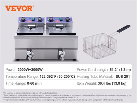 Vevor X L Elektrische Friteuse Rvs W W Uitneembare Manden