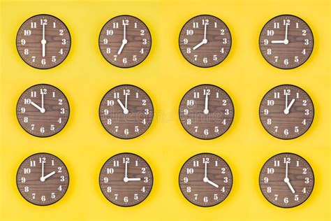 Set Of Clocks Showing Different Most Used Time White Background Stock