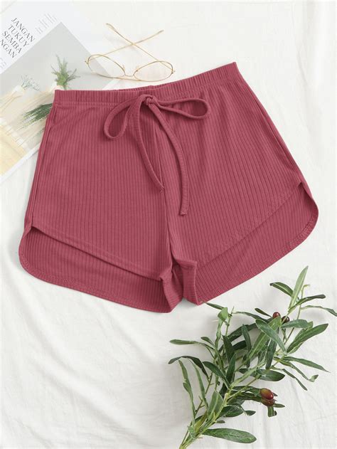 SHEIN EZwear Knot Waist Asymmetrical Hem Rib Knit Shorts SHEIN USA