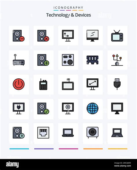 Creative Devices 25 Line FIlled Icon Pack Such As Computers Modem