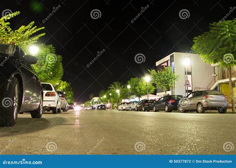 Street With Parked Cars Stock Photo Image Of Lamp Path 50377872