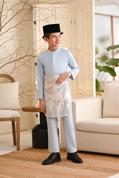 Baju Melayu Kids Light Bespoke Fit Light Pigeon Blue Putihcom