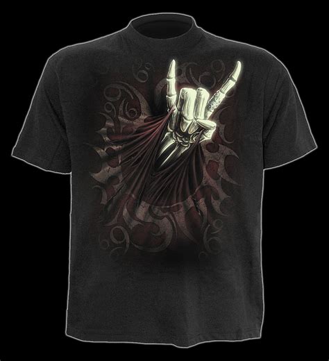 T Shirt Heavy Metal Skelett Rock Salute T Shirts Spiral Gothic