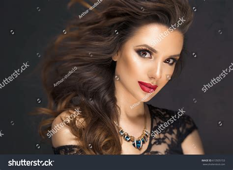 Sexy Brunette Woman Red Lips Stock Photo Shutterstock