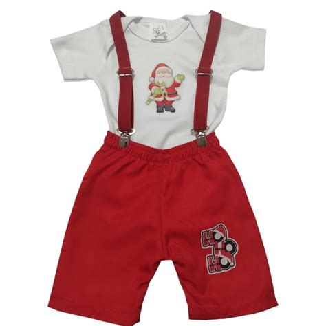 Conjunto Roupa De Natal Menino Suspens Rio Papai Noel Elo