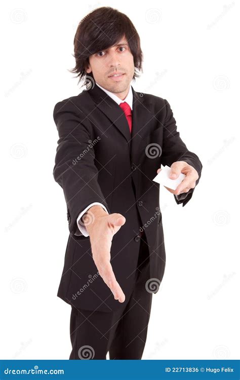Business Man Offering Card Stock Photo Image Of Contact 22713836