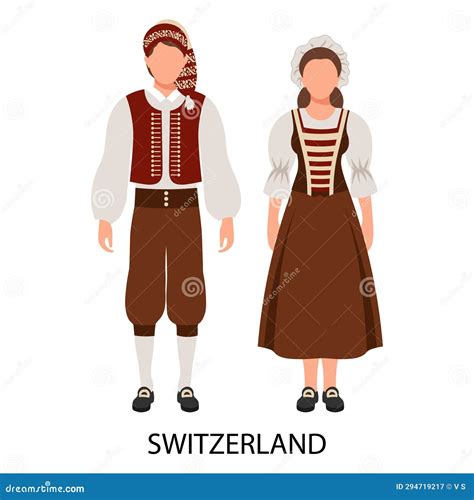 A Couple of a Man and a Woman in Swiss Folk Costumes. Culture and
