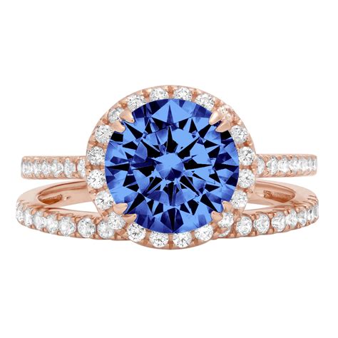 Clara Pucci 18K Rose Gold Round Cut 2Ct Simulated Tanzanite Engagement