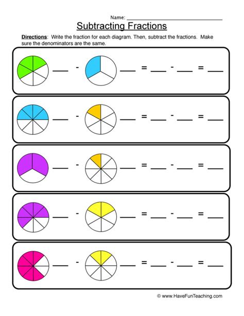 Subtracting Fractions Pictures Worksheet Have Fun Teaching