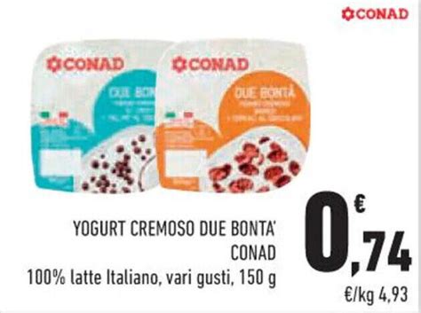 Yogurt Cremoso Due Bonta Conad Latte Italiano Vari Gusti G