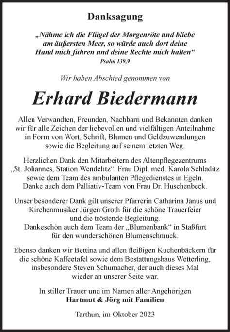 Traueranzeigen Von Erhard Biedermann Abschied Nehmen De