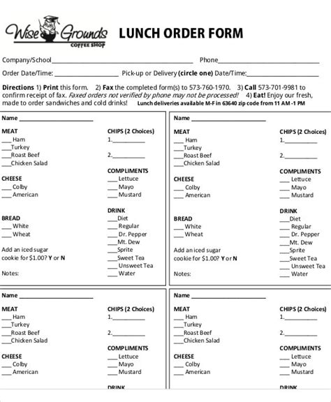 Lunch Order Form Template