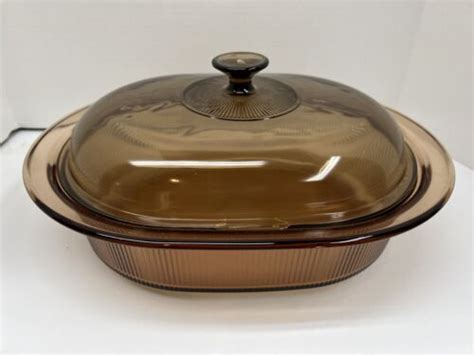 Corning Pyrex Visions Amber Qt Ribbed Oval Casserole Roaster V B