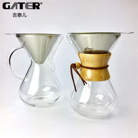 1000ml Drip Coffee Pot Glass Pot Reusable Metal Filter Sets v60 Coffee ...