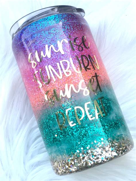 Sunset Glitter Tumbler Beach Ombr Tumbler Tropical Gifts Etsy