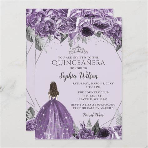 Purple Floral Quinceañera Invitation