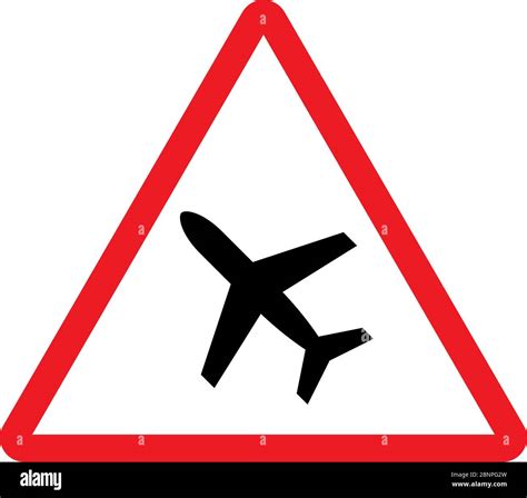 Airport Warning Sign Or Low Flying Airplane Red Triangle Background