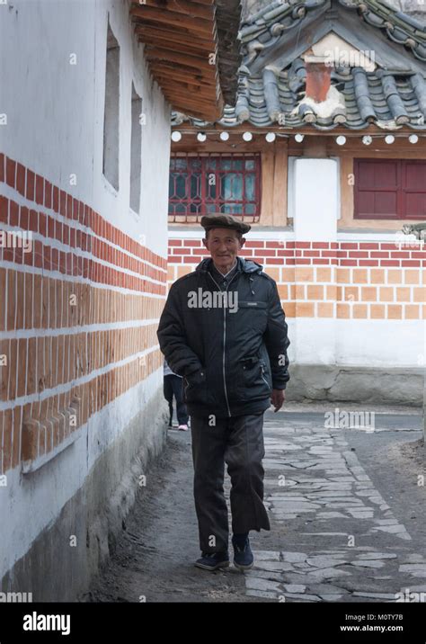 North Korean Man Walking In An Old Street North Hwanghae Province