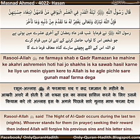 Only Quran Hadith Hadith Jo Shakhs Shab E Qadr Mein Sawab Hasil