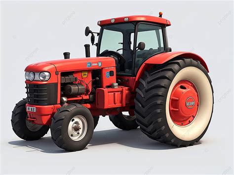 Vintage Red Farm Tractor In Profile With Clipping Path Isolated