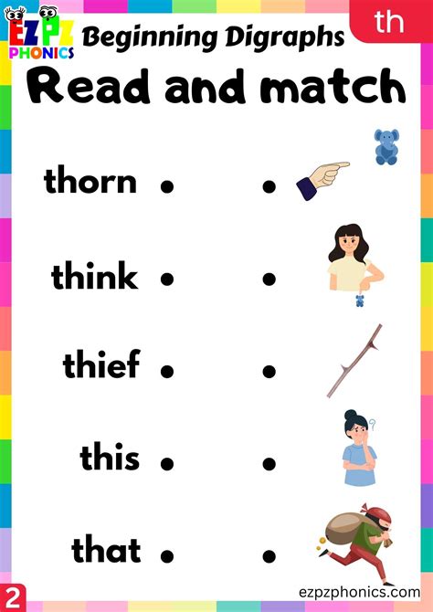 Group Th Words Read And Match Consonant Digraphs Phonics Beginning