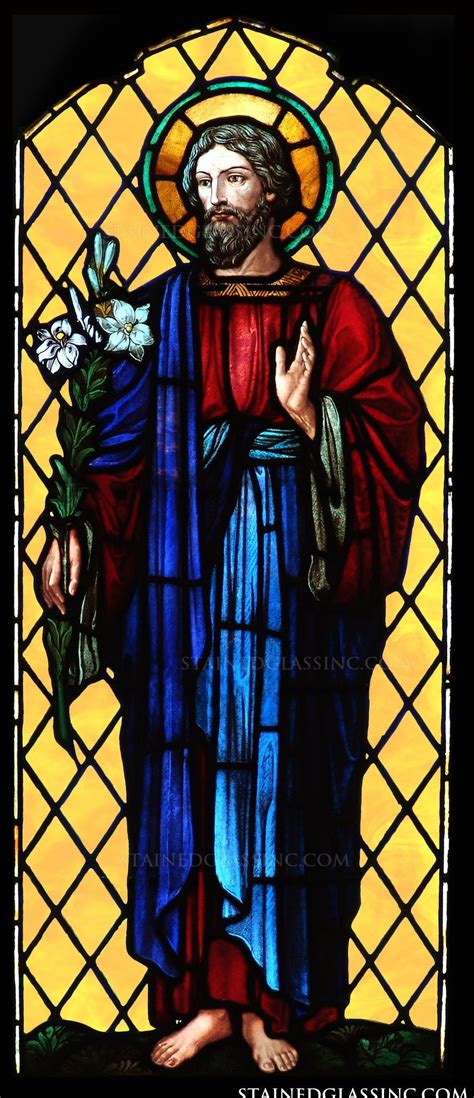 Saint Joseph Stands With White Lilies In Hand Stained Glass Windows Stained Glass St Joseph