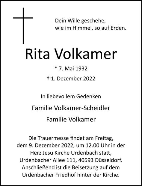 Alle Traueranzeigen für Rita Volkamer trauer rp online de