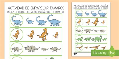 Ficha De Actividad Emparejar Tama Os Dinosaurios