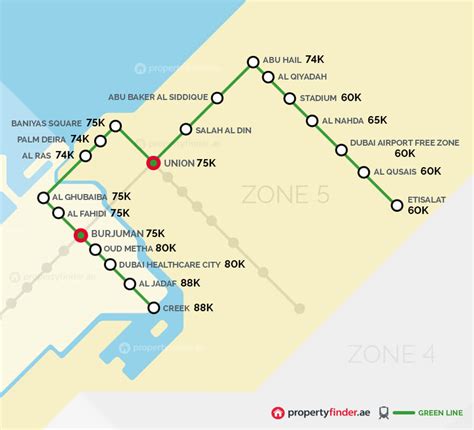 Dubai Metro Red Line Stations Map