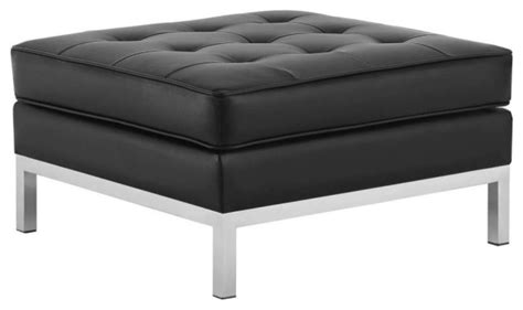 Fiona Black Silver Tufted Upholstered Faux Leather Ottoman