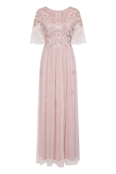 Frock And Frill Crisanta Pink Embellished Maxi Dress Embellished Maxi