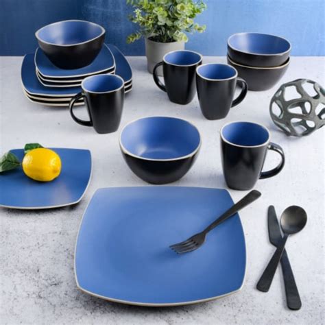 Gibson Soho Lounge Square Piece Dinnerware Set Matte Blue Service