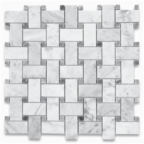 Carrara White Marble 1x2 Basketweave Mosaic Tile W Bardiglio Gray Dots