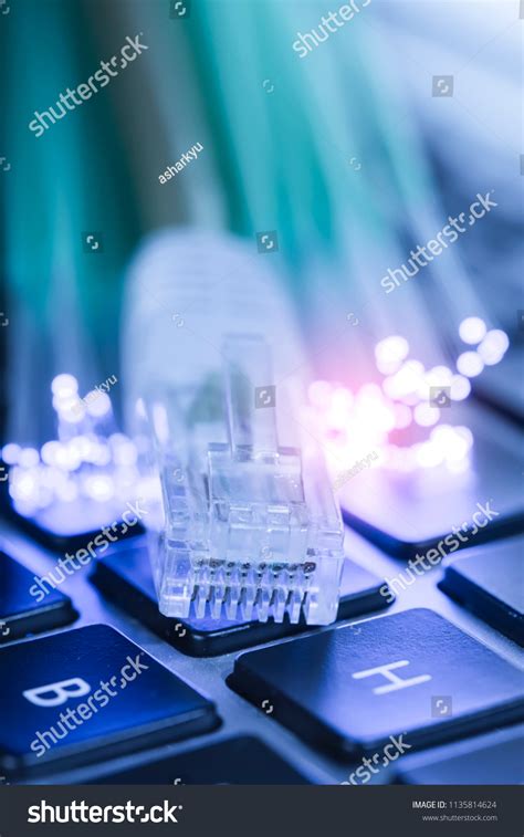 Network Cable Closeup Fiber Optical Background Stock Photo 1135814624