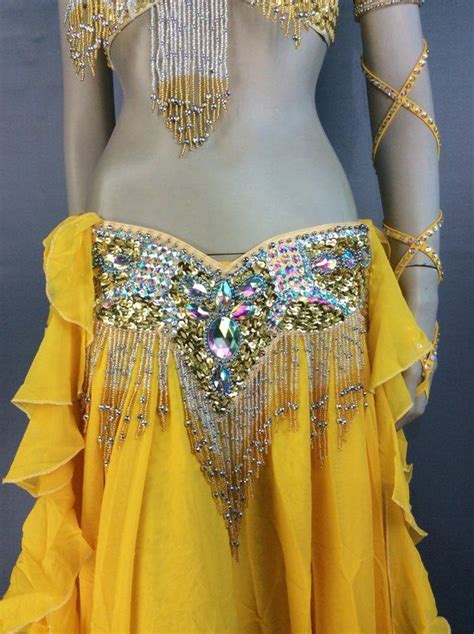 Free Shipping Hand Beaded Belly Dance Samba Costume Gold White Red