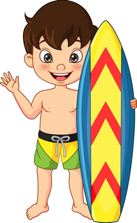 surfista de niño de dibujos animados con tabla de surf 5112783 Vector