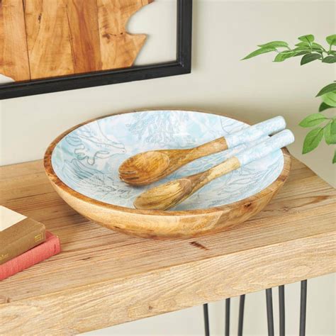 Litton Lane Light Blue Handmade Mango Wood Decorative Bowl With