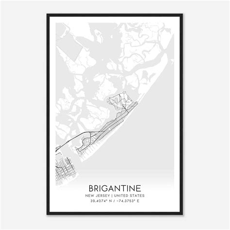 Brigantine New Jersey Map Poster, Modern Home Decor Wall Art Print