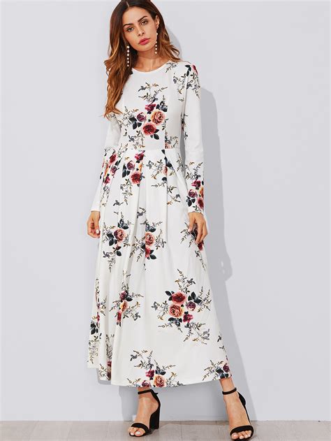 Flower Print Box Pleated Maxi Dress SHEIN UK