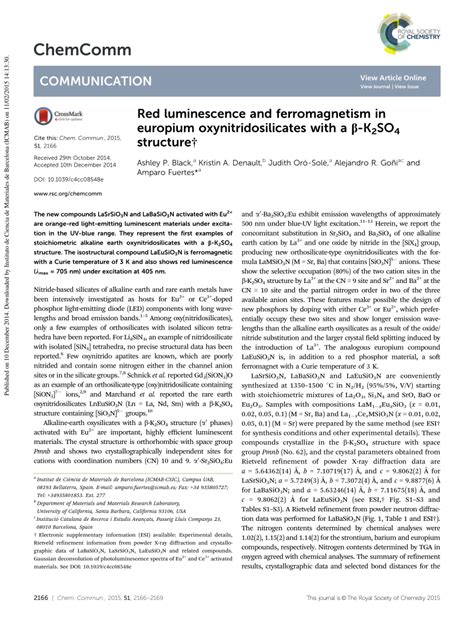 (PDF) Red luminescence and ferromagnetism in europium oxynitridosilicates with a β-K2SO4 structure